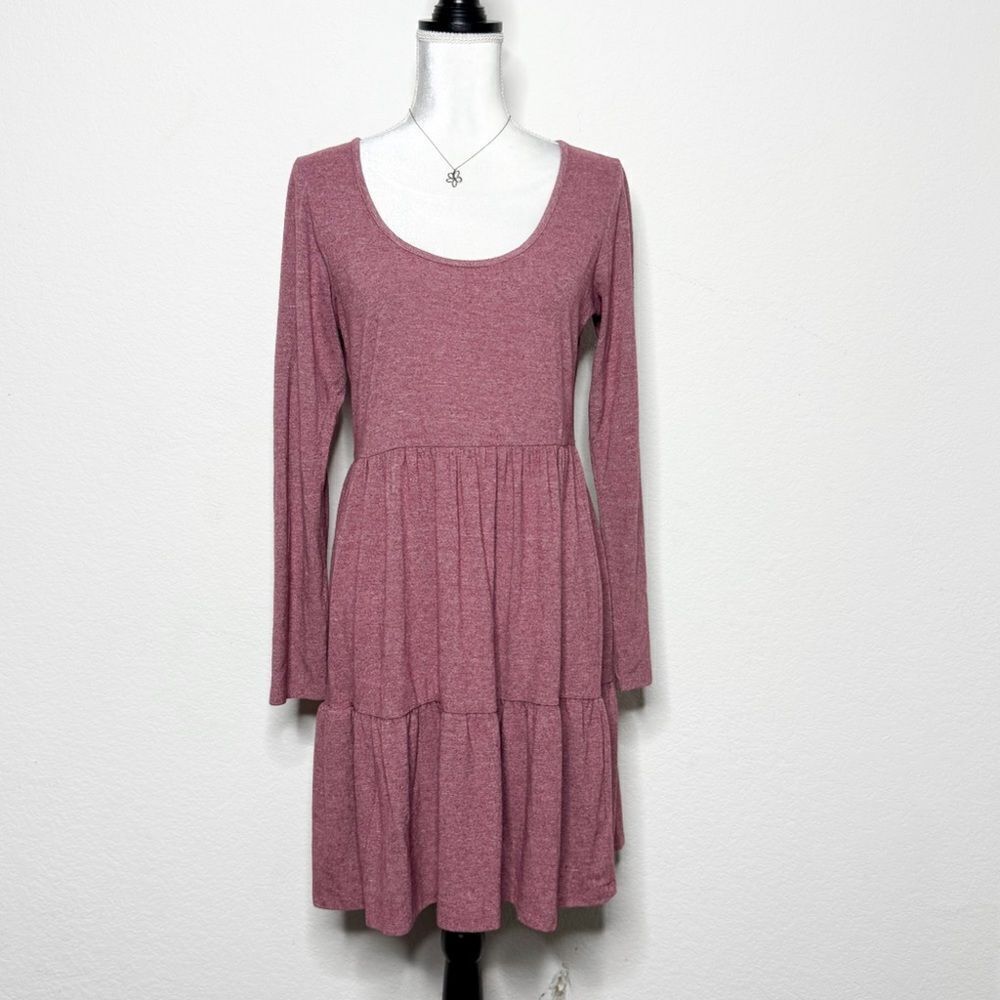 Wild Fable Women's Mauve Pink Long Sleeve Tiered Mini Dress Size M